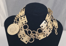 Vintage Gold Tone Brushed Square Link Belt w/ Diamond Cuts  Coin 40" S  Hook