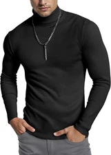 NY Threads Men's Ribbed Turtleneck Slim Fit Pullover Casual Long Small, Black 