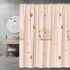 Cute Hedgehog Shower Curtain, Fall Leaves and Hearts Print