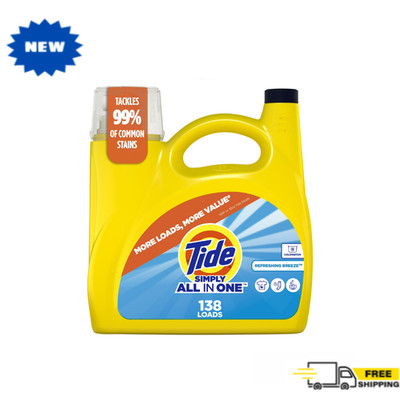 Tide Simply All-in-One Liquid Detergent, Refreshing Breeze, 182 oz, 138 Loads