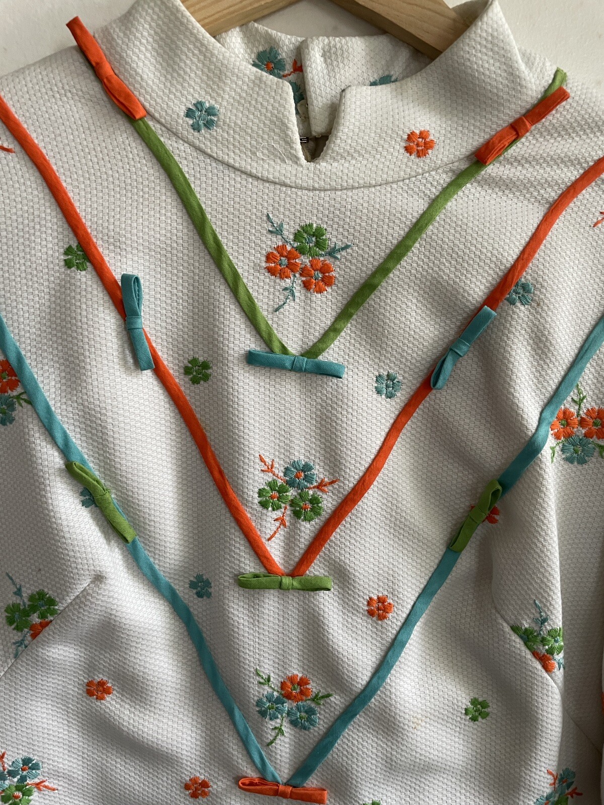 1960’s White Cotton Maxi Dress Tailor Made NYC , Embr… Gem