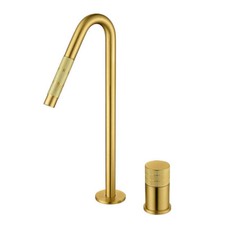 Brushed Gold Deck Mount Bathroom Basin Faucet Modern Vessel Faucet Mixer Brass