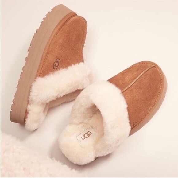 Ugg Women's Disquette Platform Slippers Chestnut Sz 6 NEW IN Ugg Women's Disquette Platform Slippers Chestnut Sz 6 NEW IN