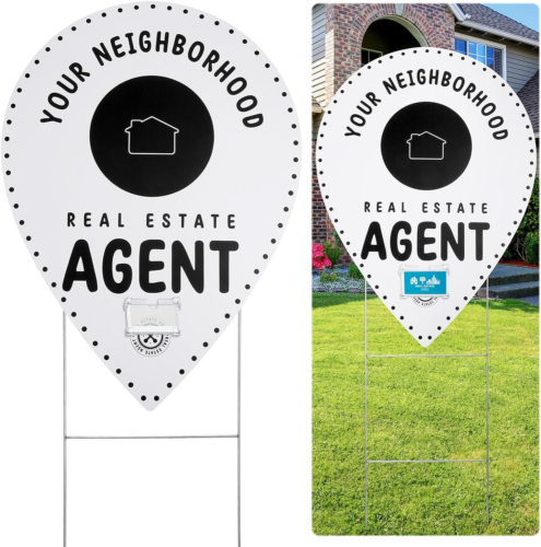 Immobilienmakler Schild mit klarem Acryl Visitenkartenhalter und Metallhof S - Bild 1 von 6