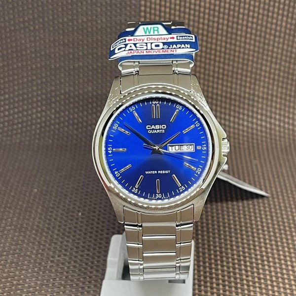Casio MTP-1239D-2A Enticer Blau Analog Quarz Edelstahl LäSsige Herrenuhr-image