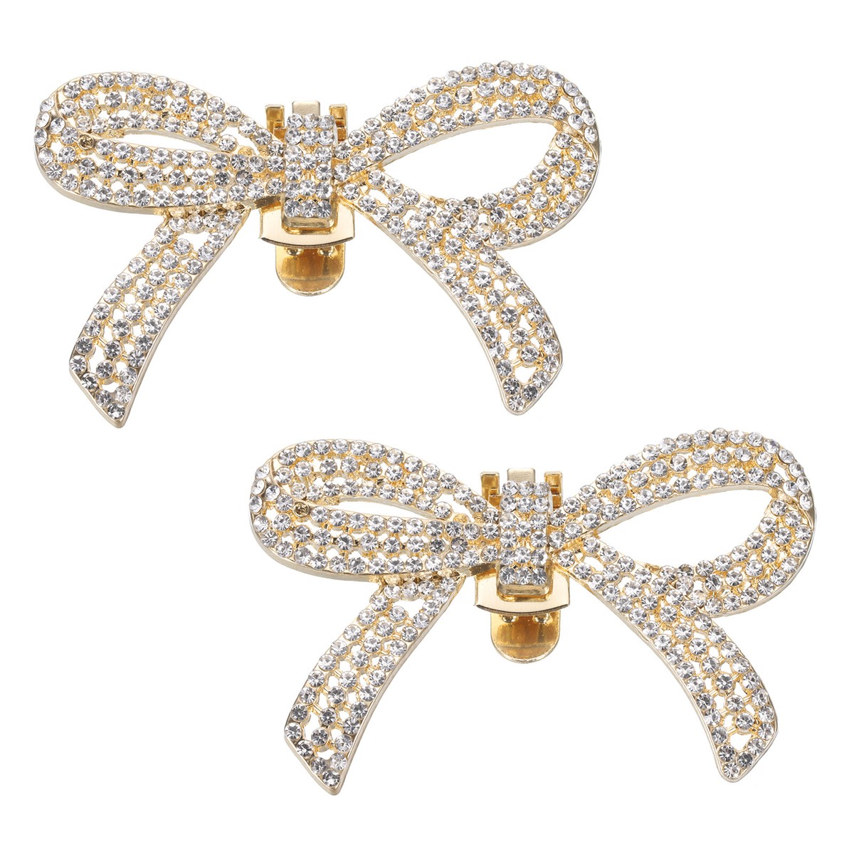 2pcs Rhinestone Shoe Clips Shoes Bow Accessories for Women Gold