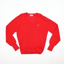 Izod Lacoste Men's Sweater Red Size M Medium V-Neck Made in USA Rare Vintage