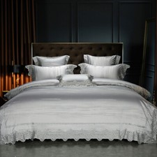 Set lenzuola 4 pezzi naturale seta cotone ricamo copripiumino lenzuolo piatto federa