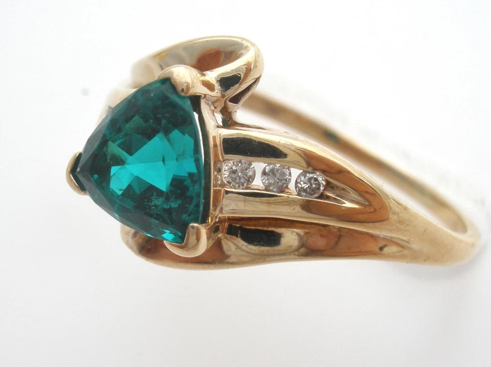 Dark Green Topaz & Diamond Ring 10K Yellow Gold Size 10 LGL Vintage Jewelry - Image 4 of 4