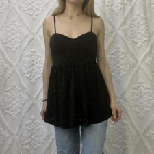 Black Gothic Floral Velvet Lace Baby Doll Cami Sz Sm