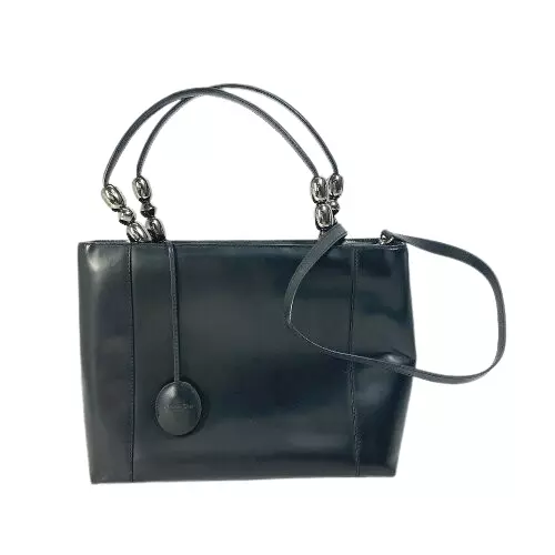 Sac fourre tout Christian Dior Maris perle bandoulière cuir noir vintage