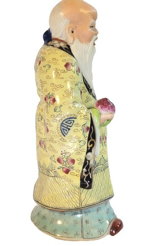 Figura cinese vintage Jiangxi Ming Ci Lao Shou Xing 13"H Dio della longevità - Foto 4 di 11