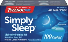 Tylenol Simply Sleep Nighttime Aid, 25 mg Diphenhydramine HCl, 100 Caplets