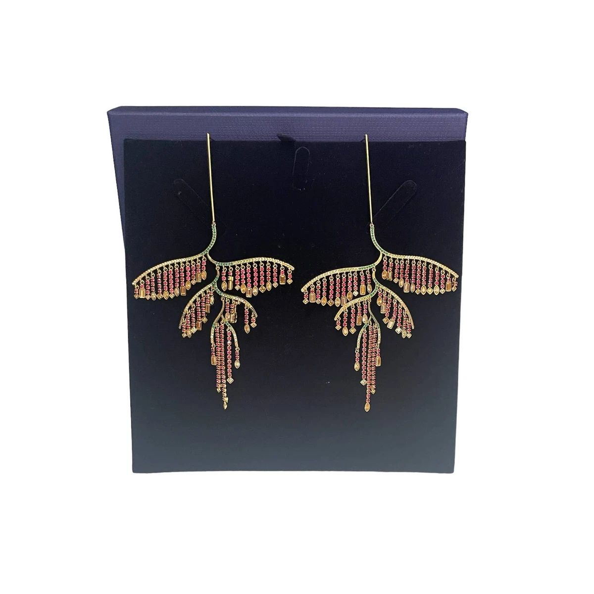 Swarovski Tropical Leaf Pierced Earrings Multi colored Mixed metal finish New