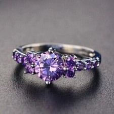 1.50Ct Round Cut Lab-Created Amethyst Engagement Women's Ring 925 Silver
