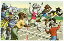 Mainzer - Eugen Hartung Dogs Postcard 4725 - Poodle Track Meet - Spain Printing