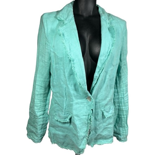Lolita Linen Made in Italy Teal Blue Jacket Button Close Single Breasted Medium? - Picture 2 of 11