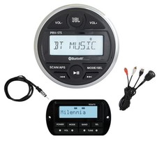 Gauge Style Bluetooth USB Marine Radio Receiver Bundle Combo with Wired Remot...