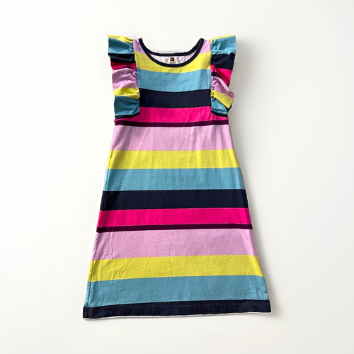 Tea Collection Girls 10 Striped Ruffle Sleeve Jersey Cotton Shift Dress