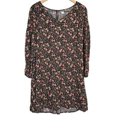 Old Navy Black Floral Long Sleeve V Neck Shift Dress Size L