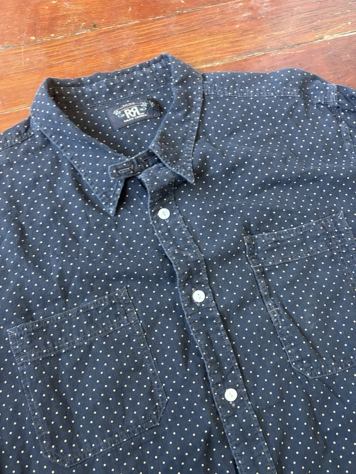 RRL Polo Ralph Lauren Men's Button Down Polka Dot Shirt Black Gold Navy XXL - Image 2 of 4