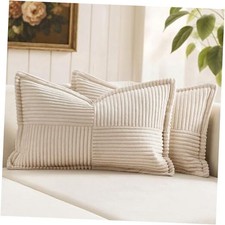 Decorative Lumbar Throw Pillow Covers for Couch 20" x 12" Pack of 2 Beige
