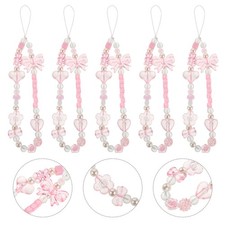 5pcs Phone Chain Wristlet: Mobile Phone Lanyard Set For Women - Beaded Charms