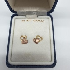 14k Gold Earrings Etched Hearts