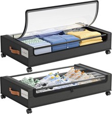 Under Bed Storage W/ Wheels 2 Pack Under Bed Storage Containers W/ Clear Lid XXL