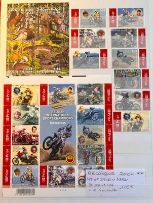 TIMBRES BELGIQUE 2004 YT N° 3216 à 3332 + BF 98 à 106 + 2 FEUILLETS NEUFS ** MNH - Photo 1/4