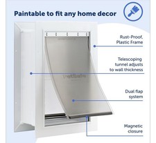 PetSafe Wall Mount Pet Door Telescoping Tunnel Dual Flap Magnetic Small Plastic