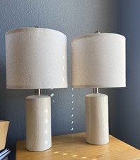 Modern Farmhouse Ceramic Table Lamp - Set of 2-Linen Color, Textured Ceramic