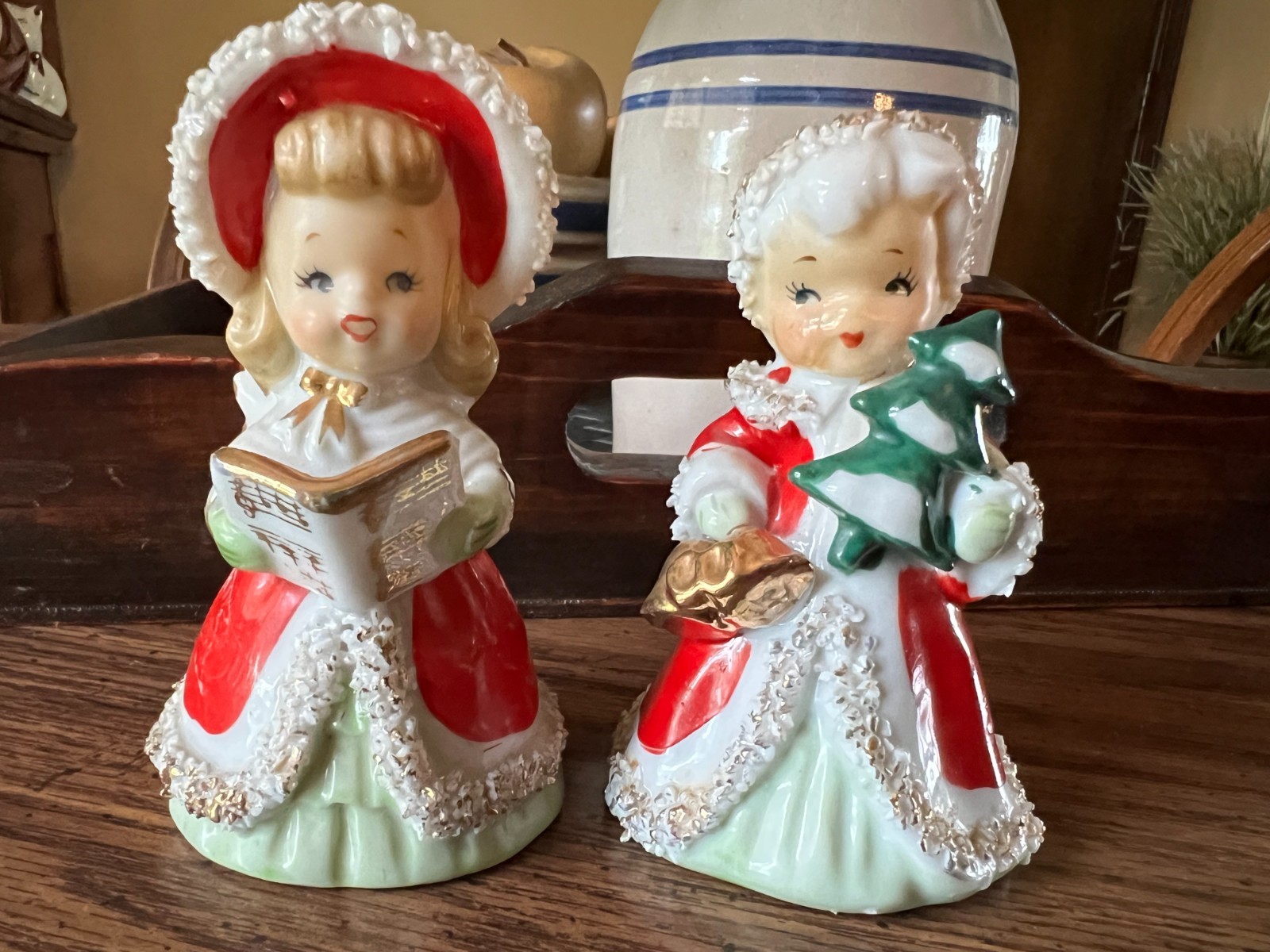 Geo Z. Lefton Christmas Angel Spaghetti Girls-set of 2 READ DAMAGED REPAIRED