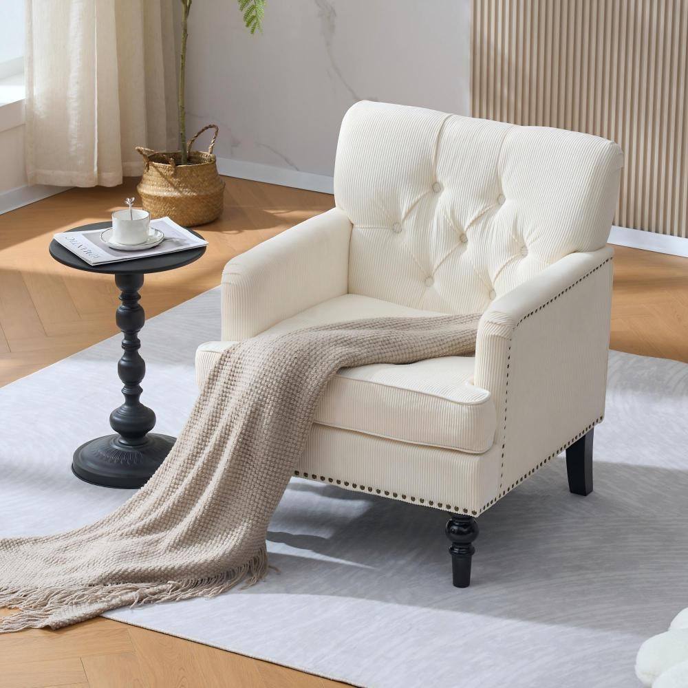 Accent Chair With Lumbar Pillow Upholstered Button Armchair