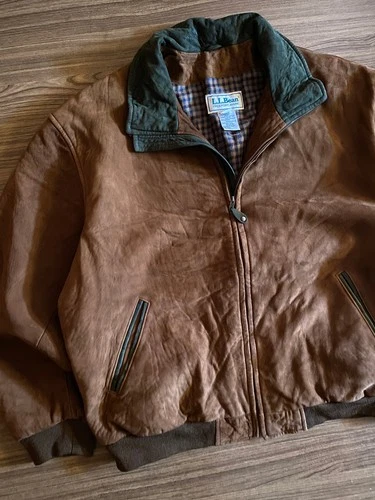 Vintage LL BEAN Leather Suede Bomber Jacket Flannel Lined USA Made image 3
