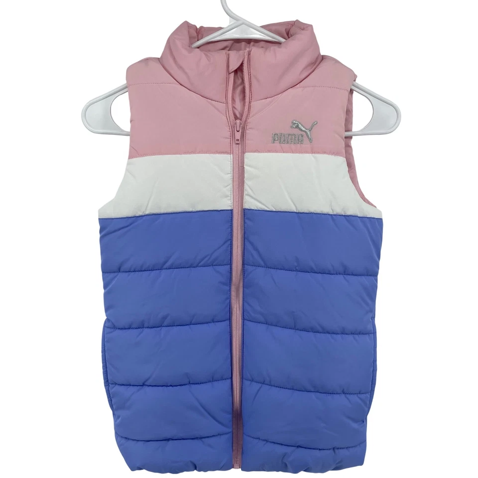 Chaleco Puma Puffer Sin Mangas Acolchado Cremallera Completa Rosa Azul Blanco Niños S 7/8 Foto 2 de 4