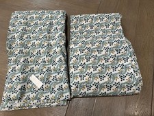 ANTHROPOLOGIE 2 Curtains MIX PRINT FLORAL Cotton 50x108" teal blue yellow
