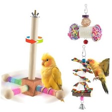 Bird Perch Toy, Interactive Spinning Parakeet Parrot Toys with Chew Toy,