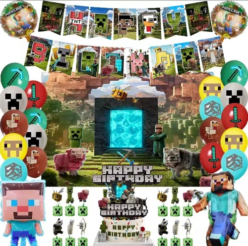 Minecraft Party Decoration New Movie Themed Party Supply for Gamer Fans Backtrop - Picture 1 of 10