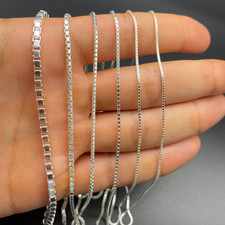 925 Sterling Silver Box Link Chain Necklace, Italian Fine Venetian Square Box