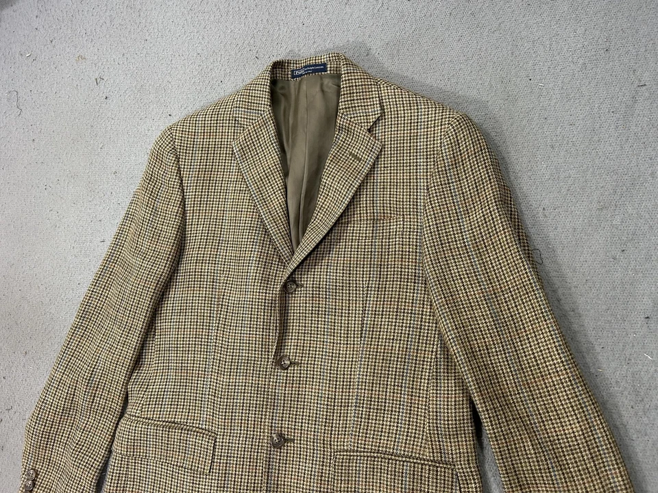 Blazer Polo Ralph Lauren Para Hombre 38R Marrón Pata de Gallo Seda Lino Hecho en Italia Foto 2 de 4