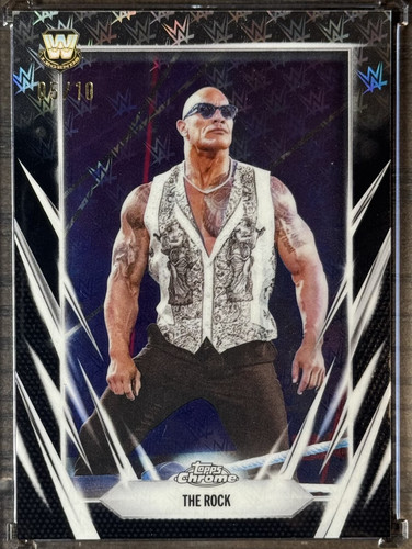 The Rock 2026 Topps Chrome WWE #1 Wrestlemania Logo Black Refractor 5/10