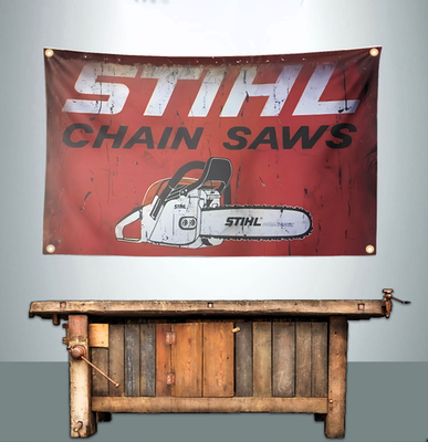 #ad STIHL CHAIN SAW 3#x27; X 5#x27; BANNER FLAG RUSTIC LOOK $16.79
