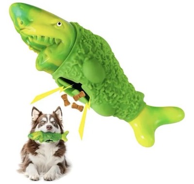 Fish-Shaped Dog Treat Dispenser - Green Silicone Slow Feeder & Enrichment Toy