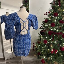 Mango Blue and White Mini Dress