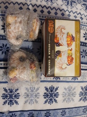 Cracker Barrel Thanksgiving Traditions Cornucopia Sugar & Creamer Set EUC