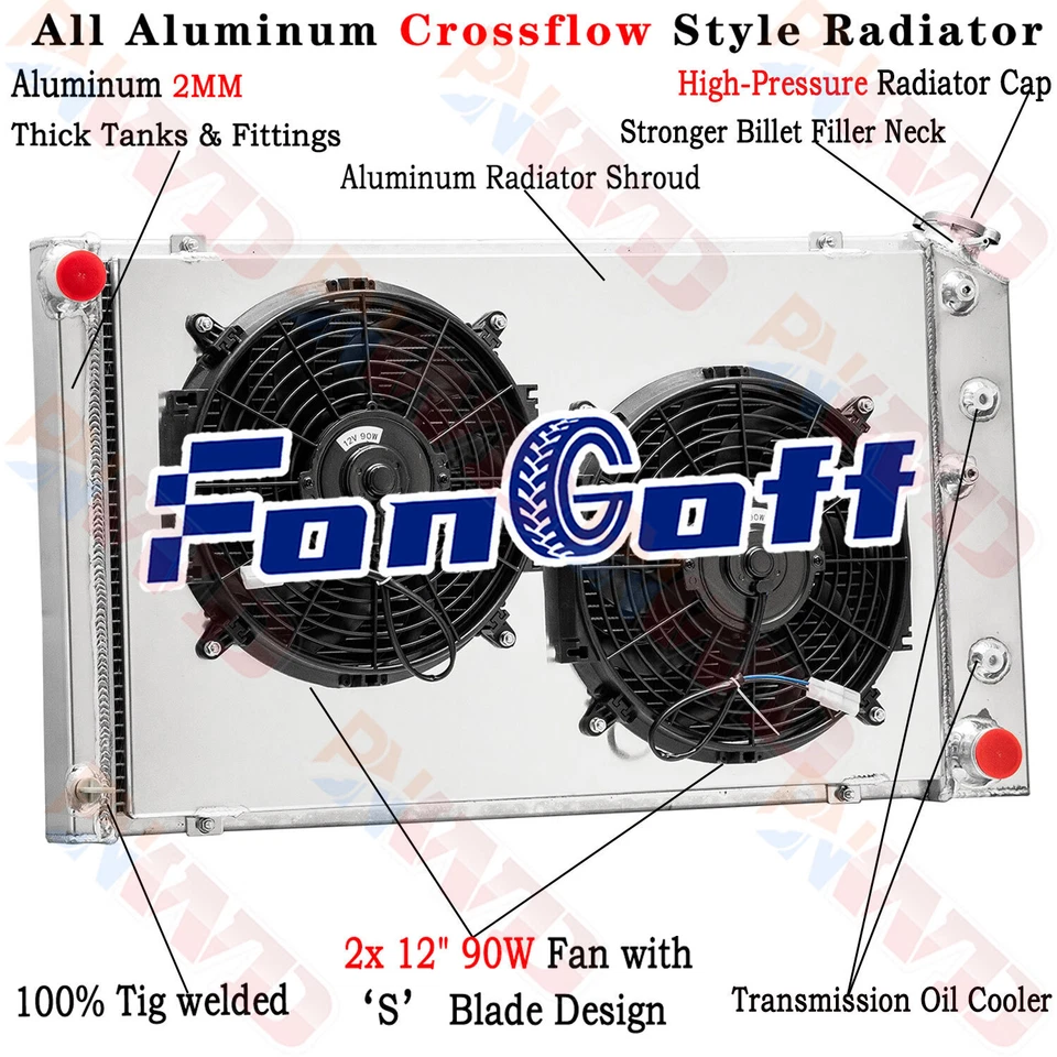 162 4 Row Radiator Shroud Fan fit 70-81 Chevy Camaro/78-1988 G-Body Monte Carlo - Image 2 of 4