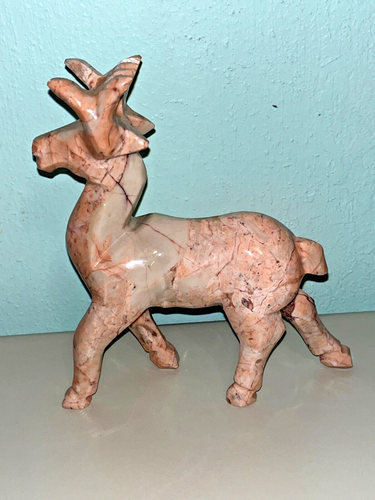 BLUSH PINK MARBLE REINDEER FIGURINE / DECOR SCULPTURE - Picture 2 of 7