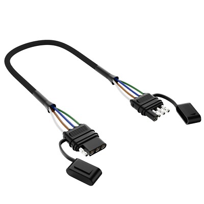 12'' Inch 16 Gauge Flat 4 Pin Trailer Plug Wire Harness Extension Connector Cable