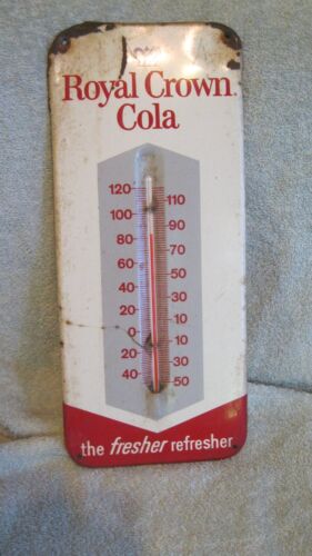 ROYAL CROWN COLA VINTAGE ORIGINAL METAL ADVERTISING WORKING THERMOMETER 13.5"